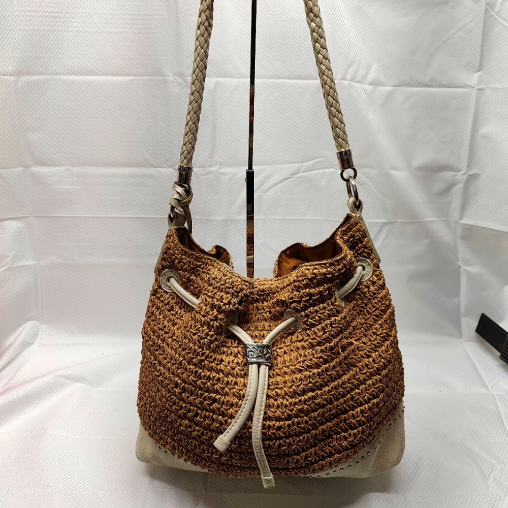 👍Brighton Sierra Straw and leather bucket Hobo